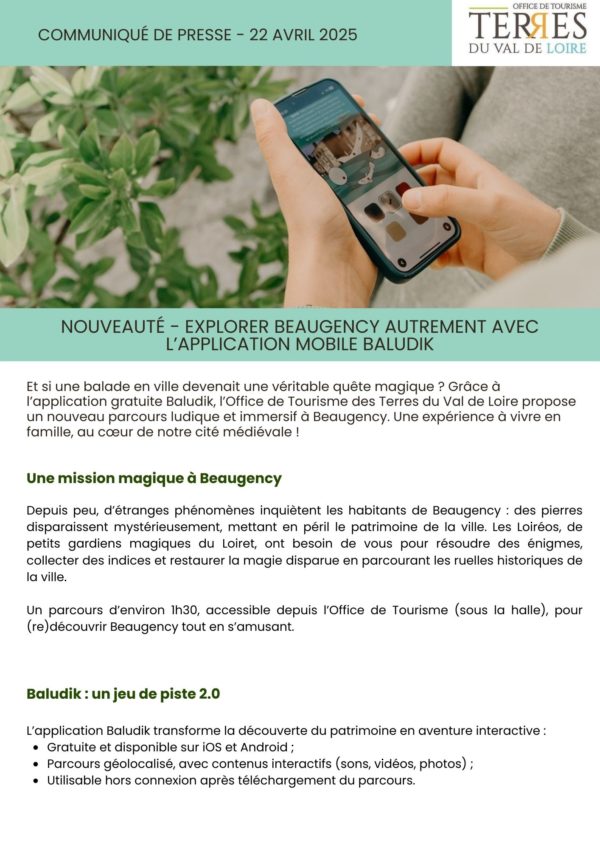 Visuel du communiqué de presse dédié au parcours Baludik à Beaugency