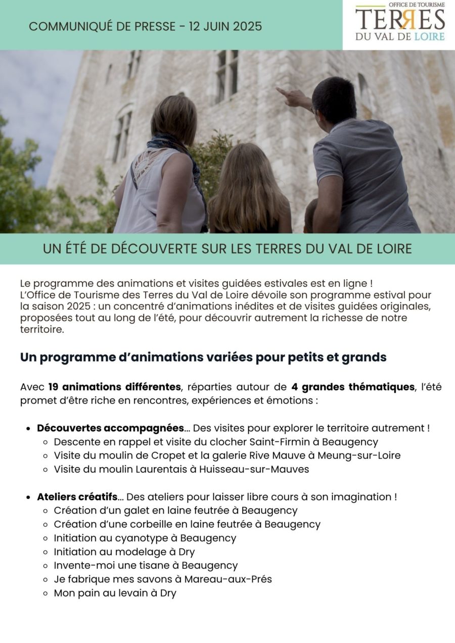 Visuel du communiqué Un été de découvertes sur les Terres du Val de Loire